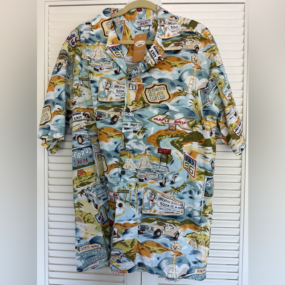 Route 66 Print Short-Sleeve Shirt - Light Blue